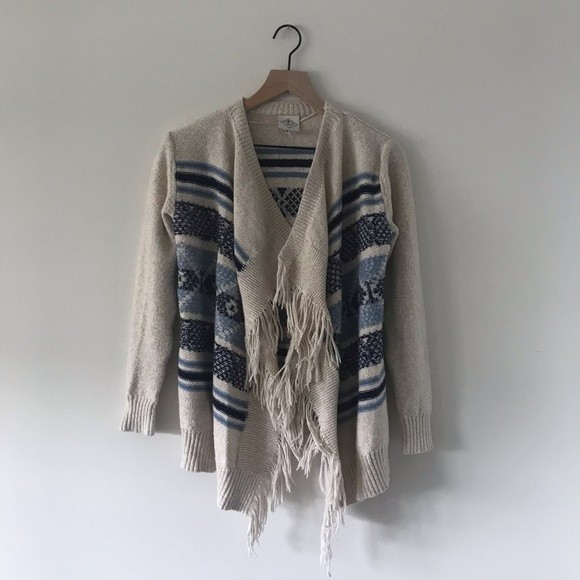 St. John's Bay Drape Aztec Fringe Open Front Cardigan - Size Small - Picture 2 of 9